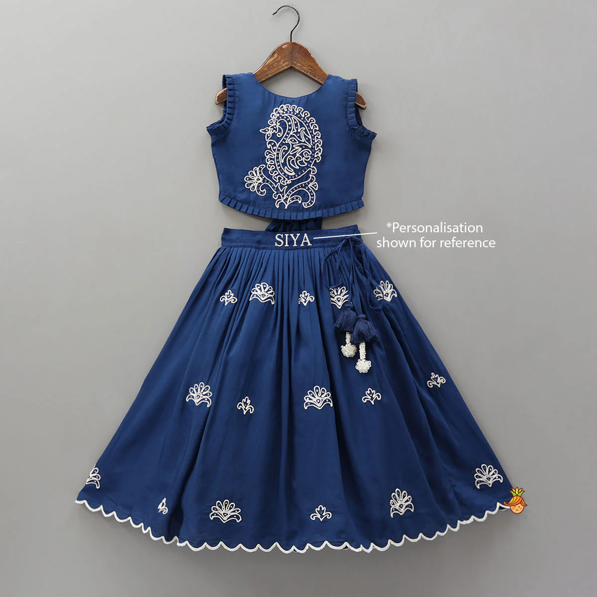 Dual Back Knot Detail Top And Tassels Enhanced Lehenga - Image 7