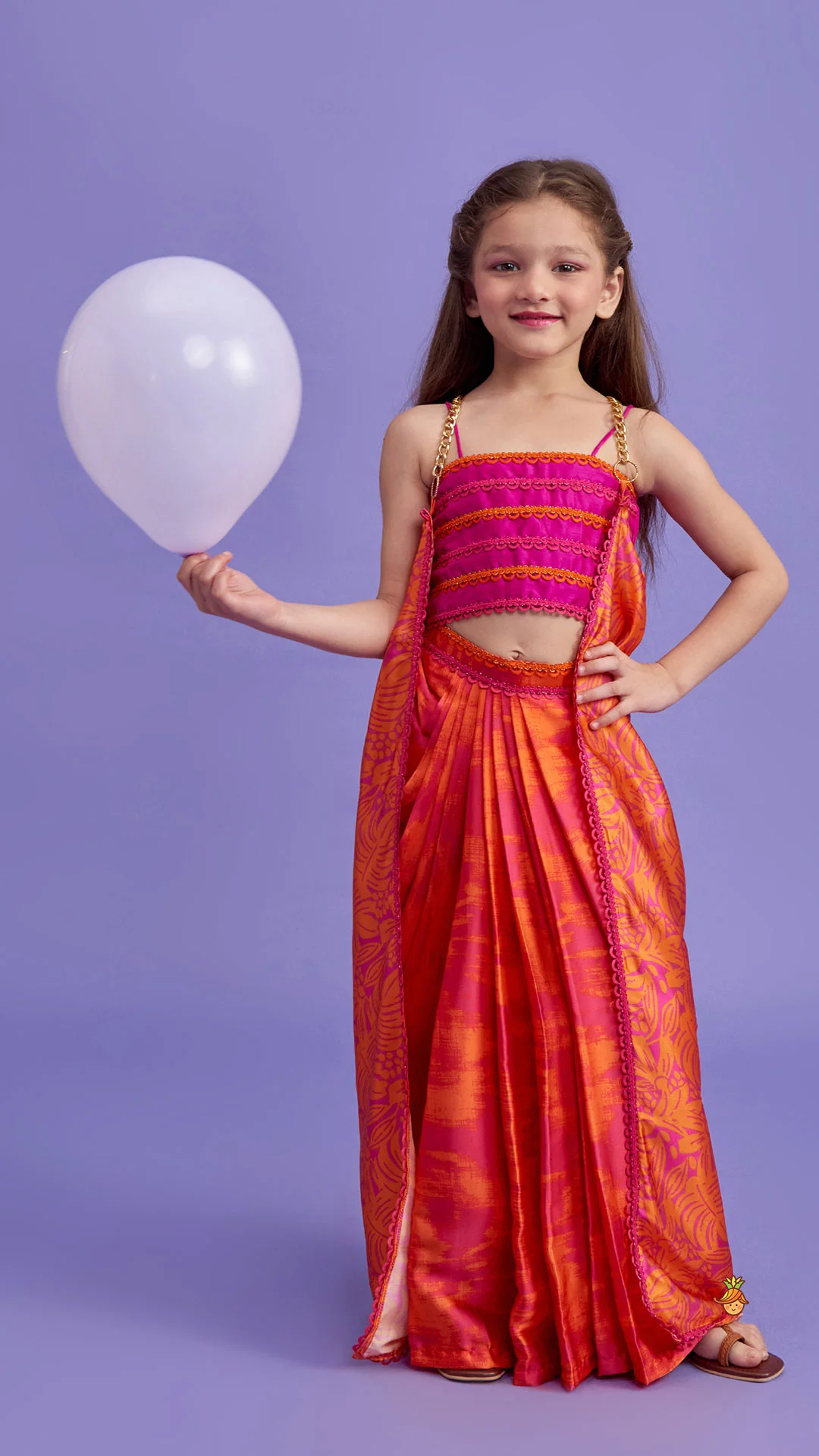 Dual Colour Top And Stylish Dhoti Skirt With Matching Cape And Hairband - Image 4