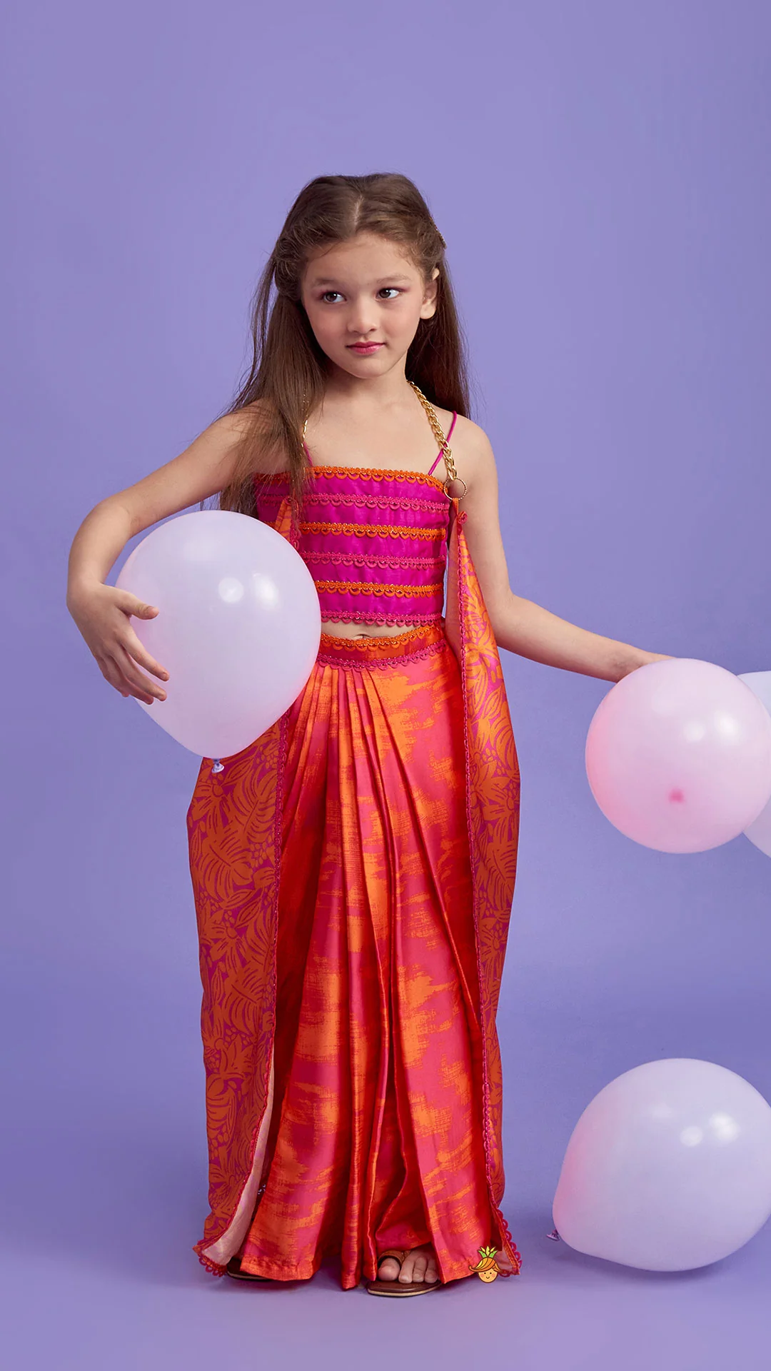 Dual Colour Top And Stylish Dhoti Skirt With Matching Cape And Hairband - Image 5