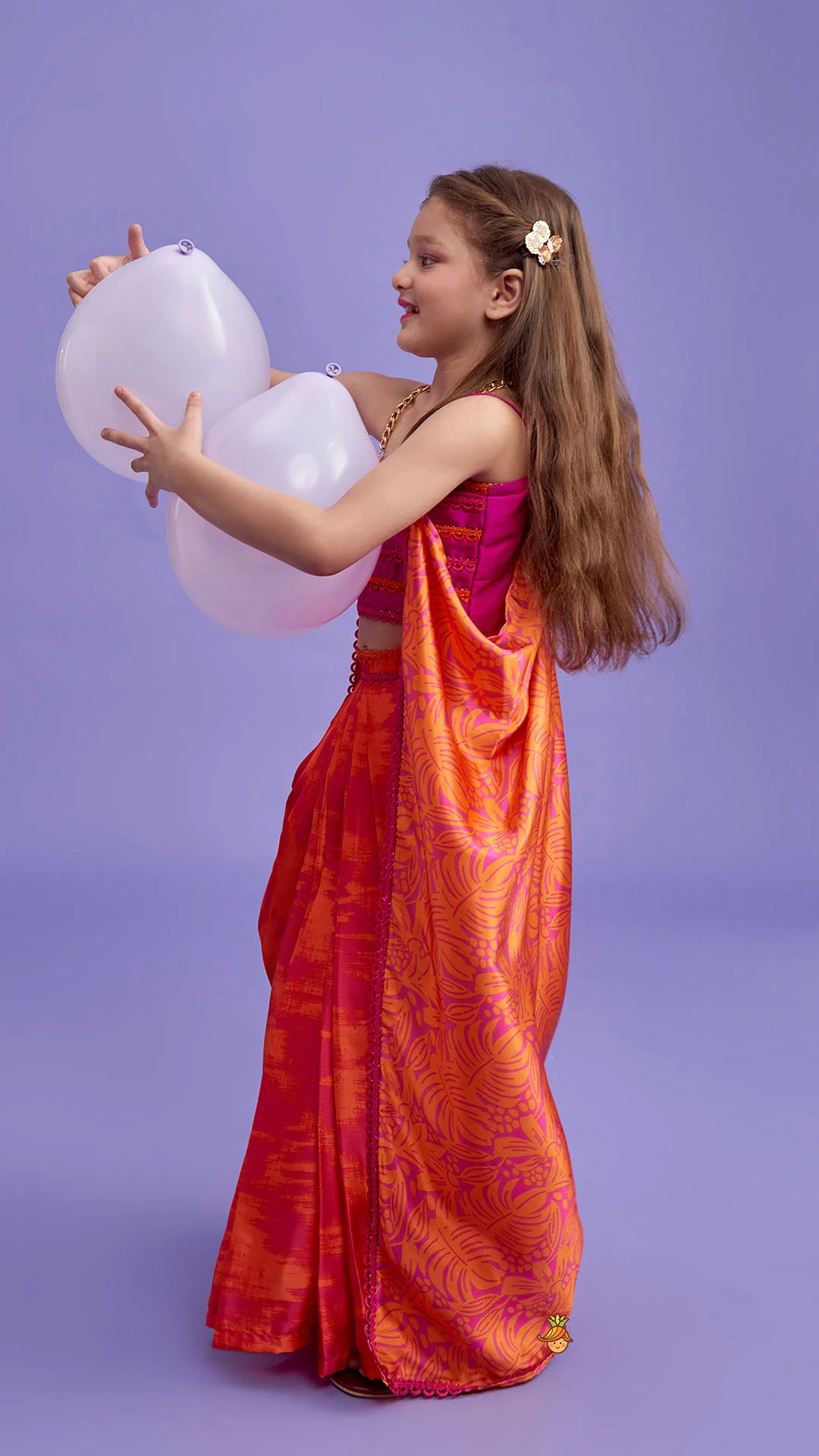 Dual Colour Top And Stylish Dhoti Skirt With Matching Cape And Hairband - Image 6