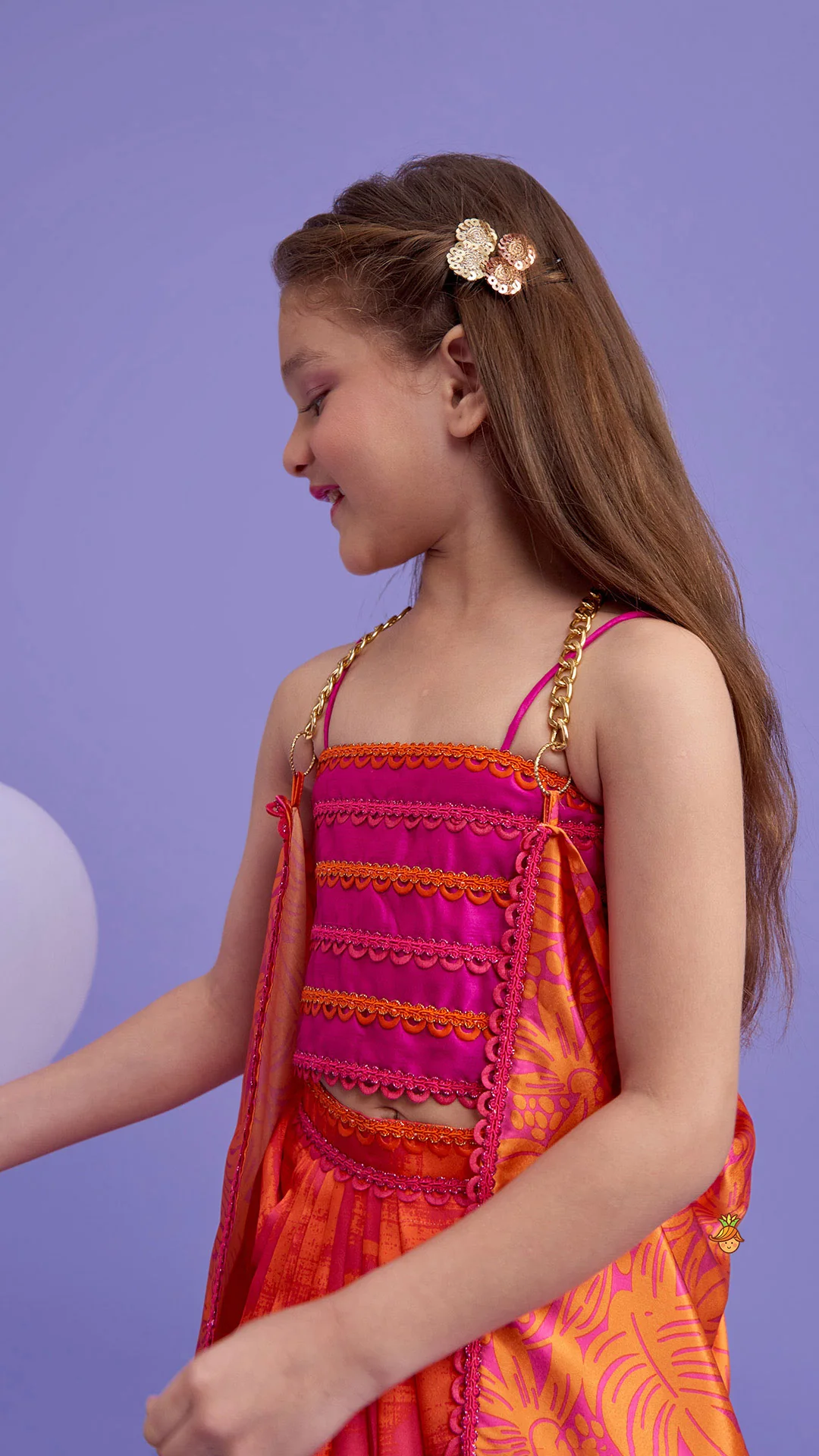 Dual Colour Top And Stylish Dhoti Skirt With Matching Cape And Hairband - Image 7