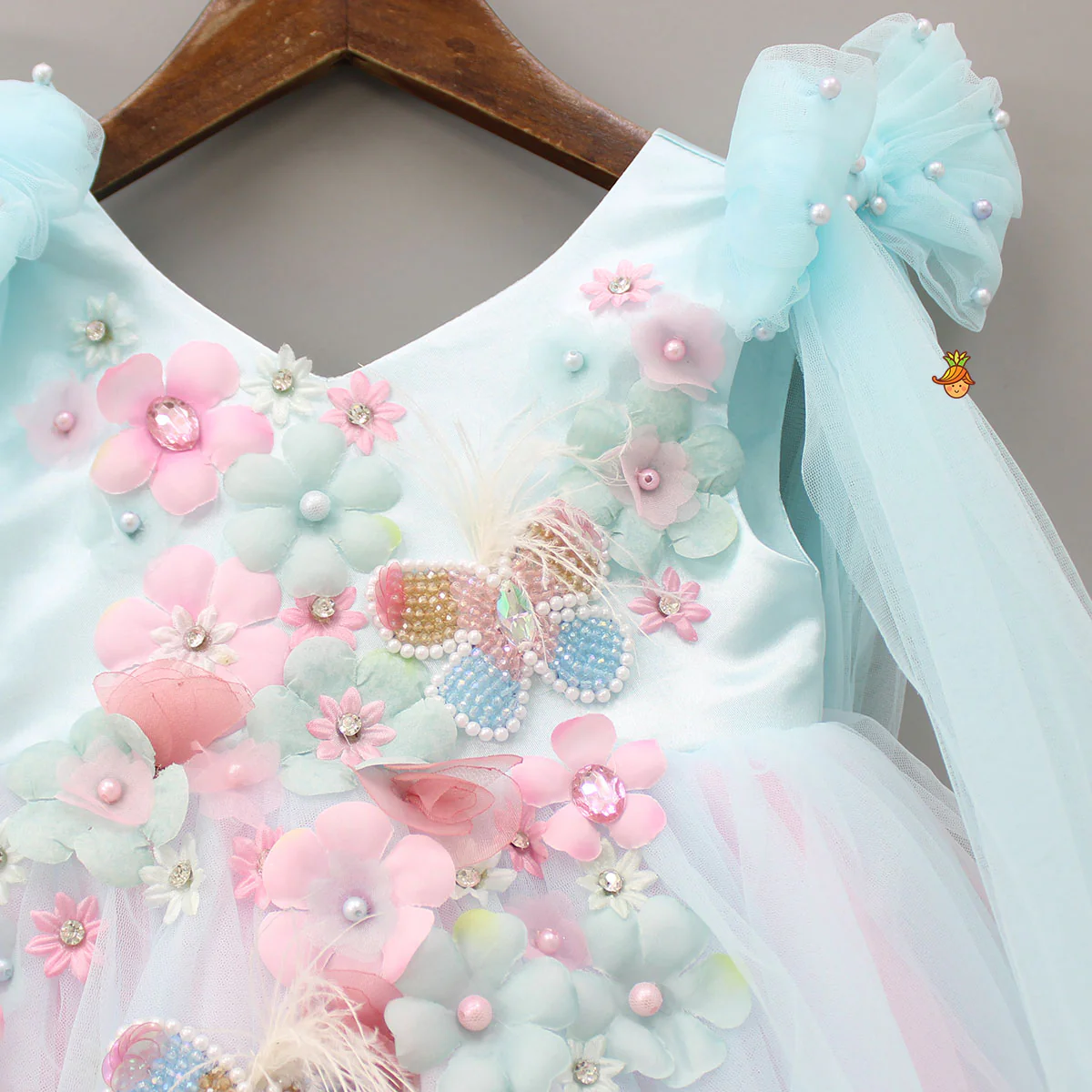 Dual Tone Butterflies And Flowers Embellished Dress - Image 3