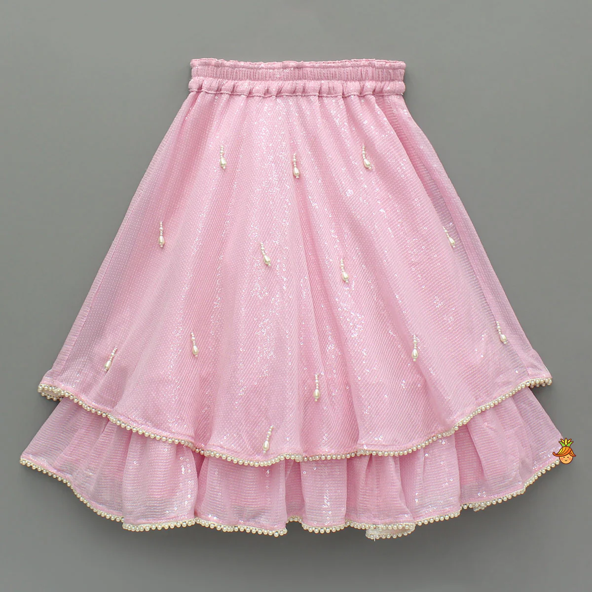 Dual Tone Embellished Embroidered Top And Lehenga With Matching Potli Bag - Image 5