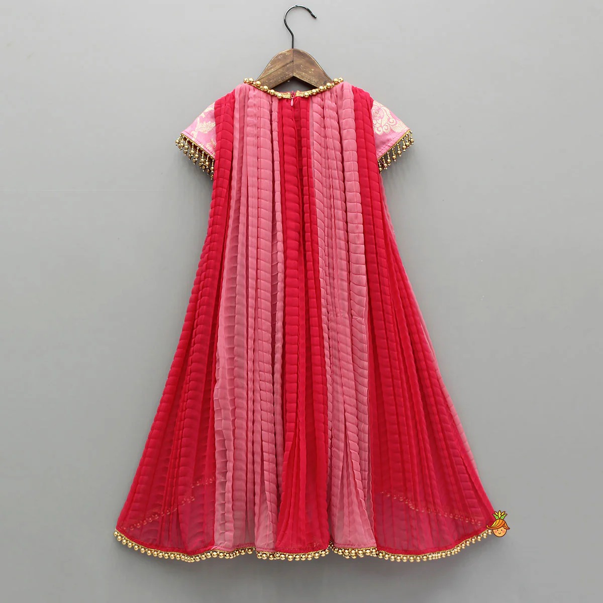Dual Tone Embroidered Cap Sleeves High Low Kurti - Image 2
