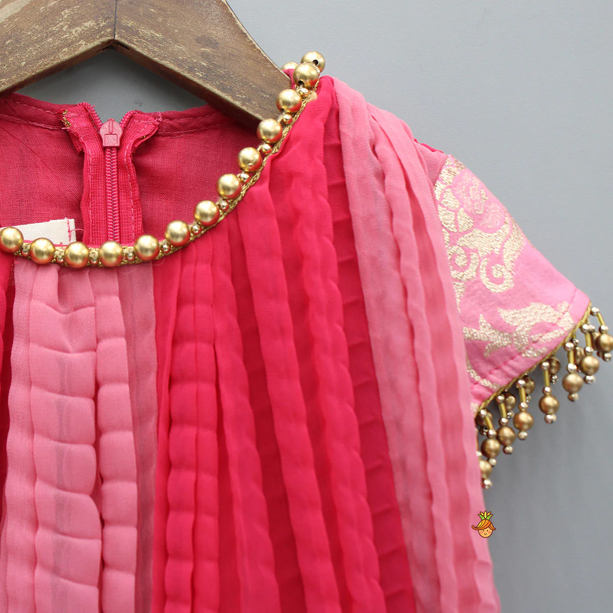 Dual Tone Embroidered Cap Sleeves High Low Kurti - Image 3