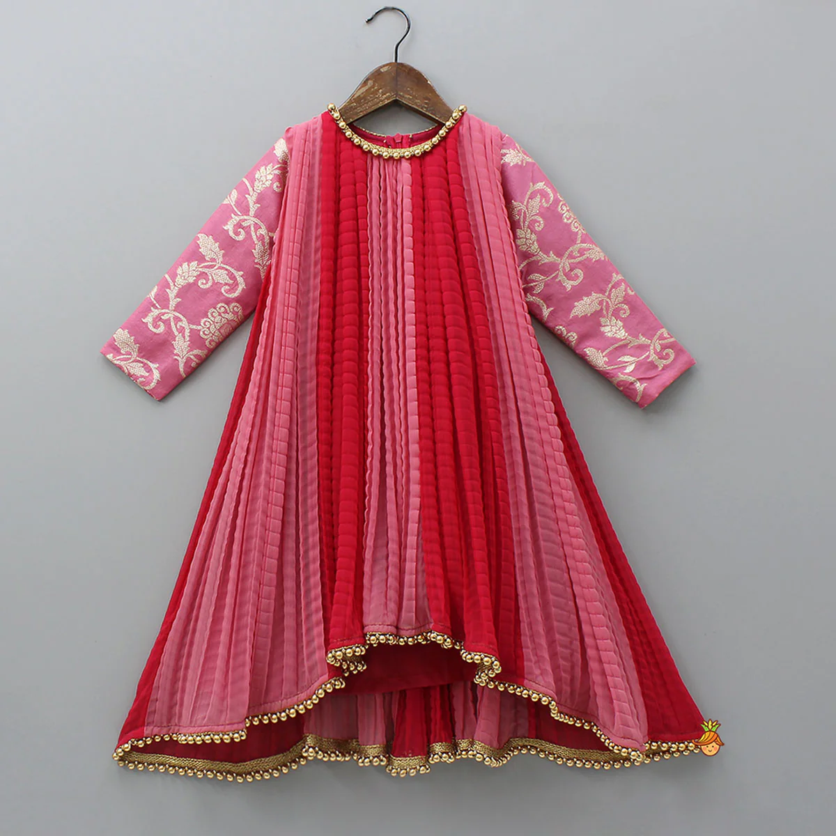 Dual Tone Embroidered Sleeves High Low Kurti