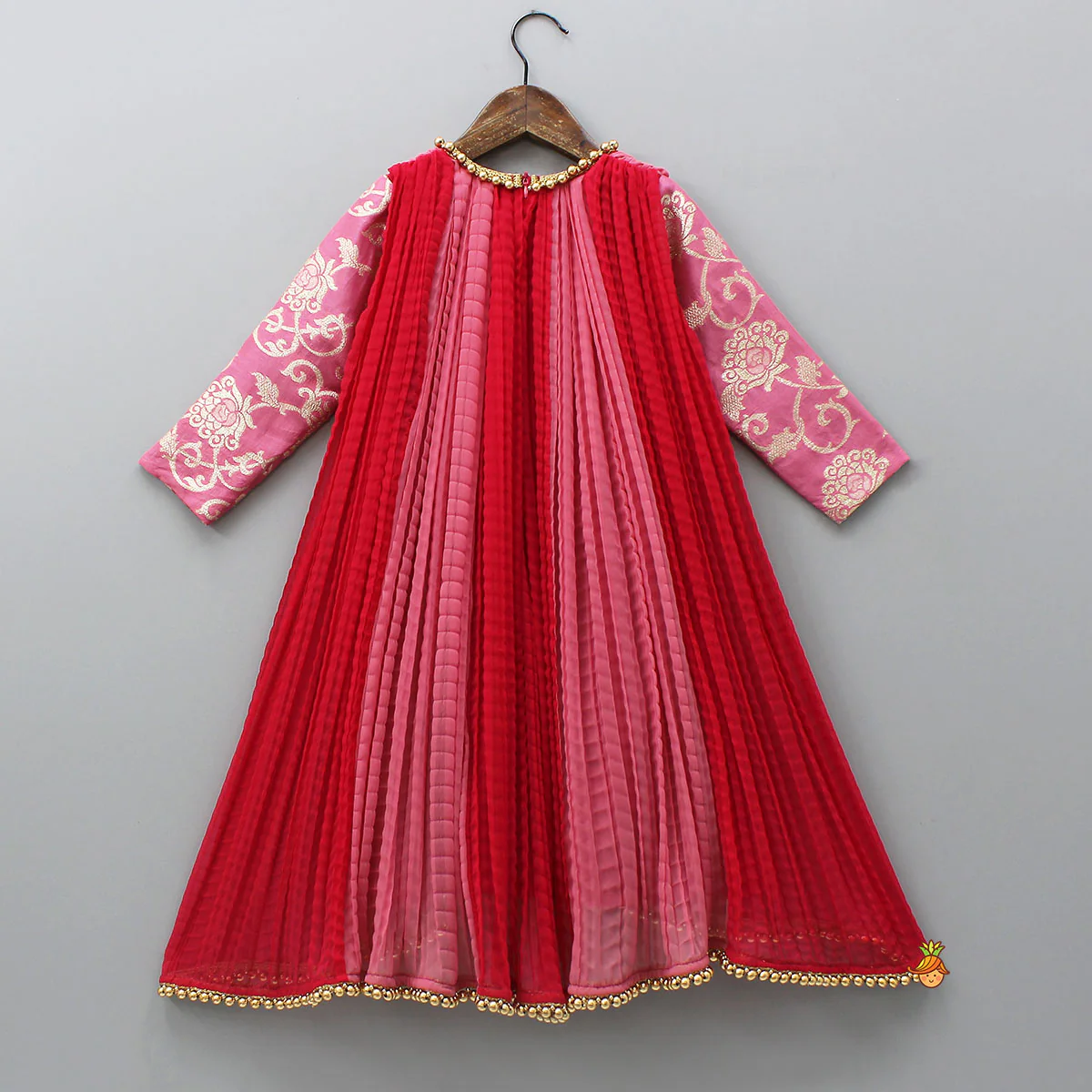 Dual Tone Embroidered Sleeves High Low Kurti - Image 2