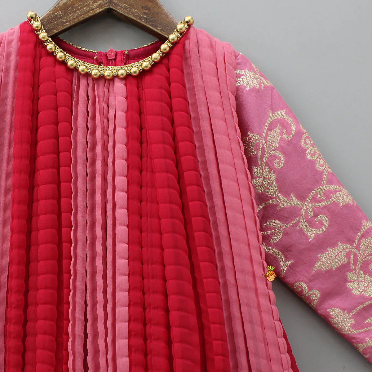 Dual Tone Embroidered Sleeves High Low Kurti - Image 3