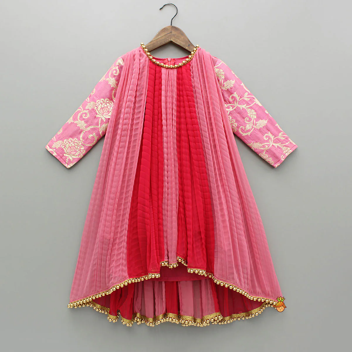Dual Tone Embroidered Sleeves High Low Kurti