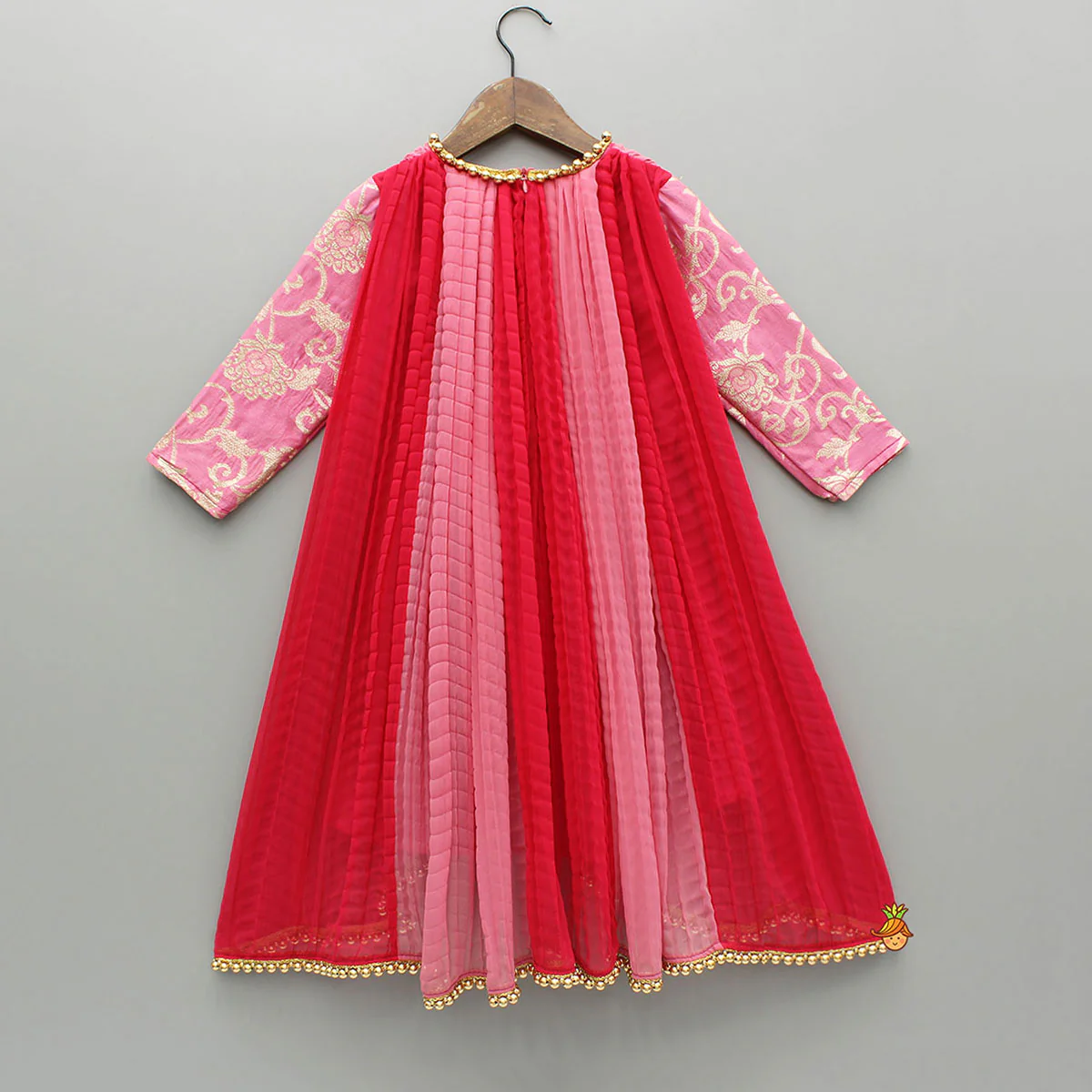 Dual Tone Embroidered Sleeves High Low Kurti - Image 2