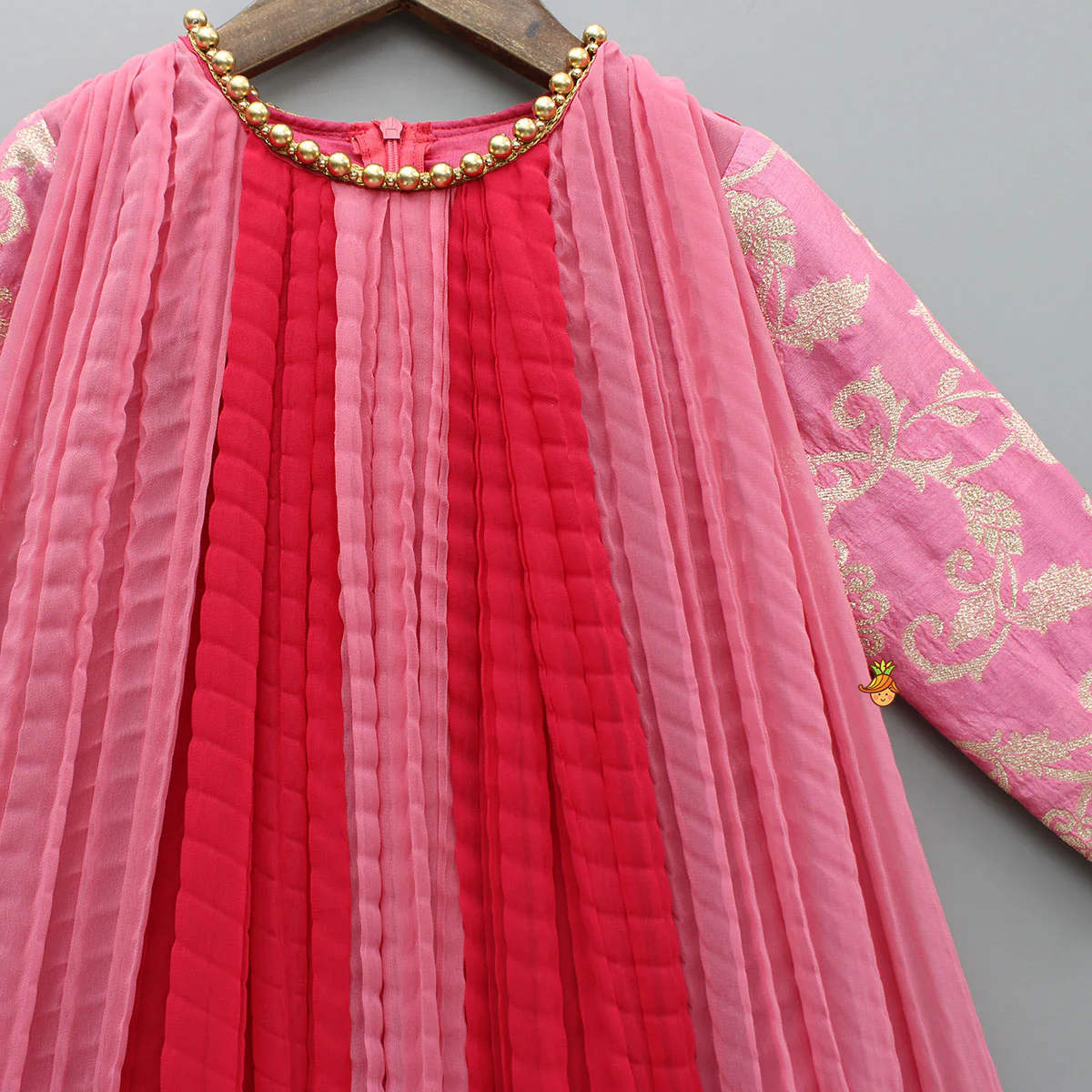 Dual Tone Embroidered Sleeves High Low Kurti - Image 3