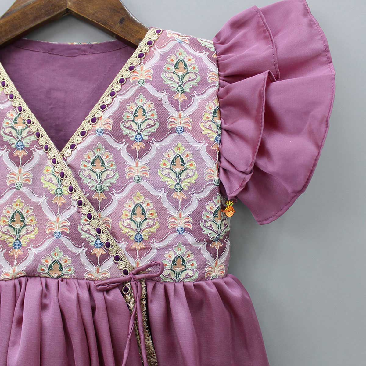 Dusty Rose Pink Fringes Lace Detailed Printed Kurti - Image 3
