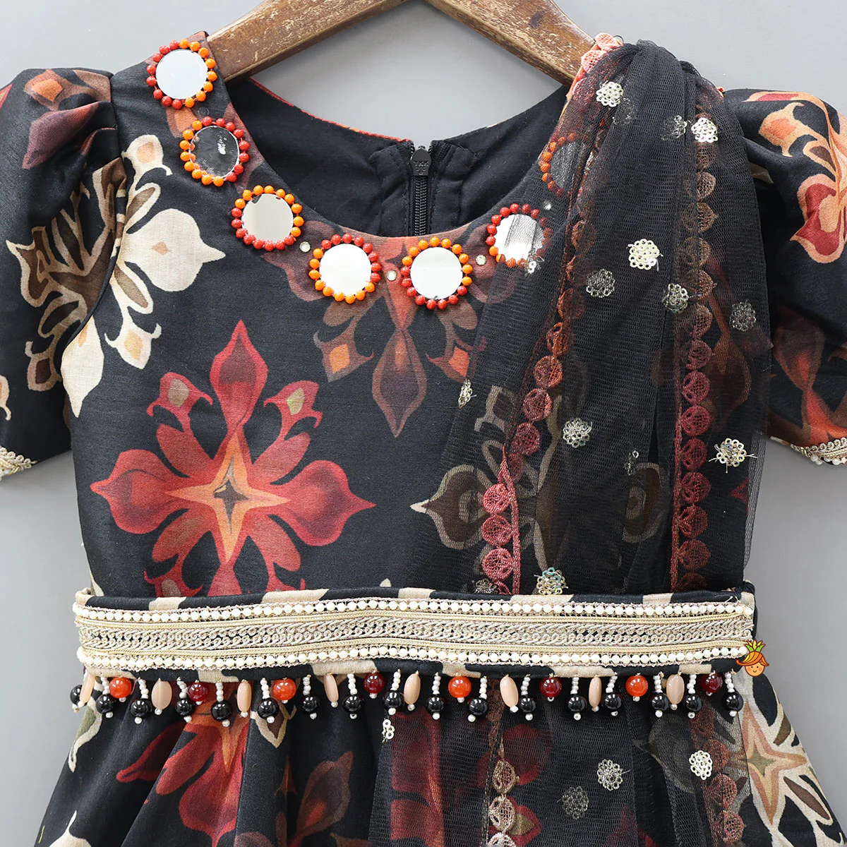 Elegant Anarkali With Attached Net Dupatta And Waist Belt - Image 3