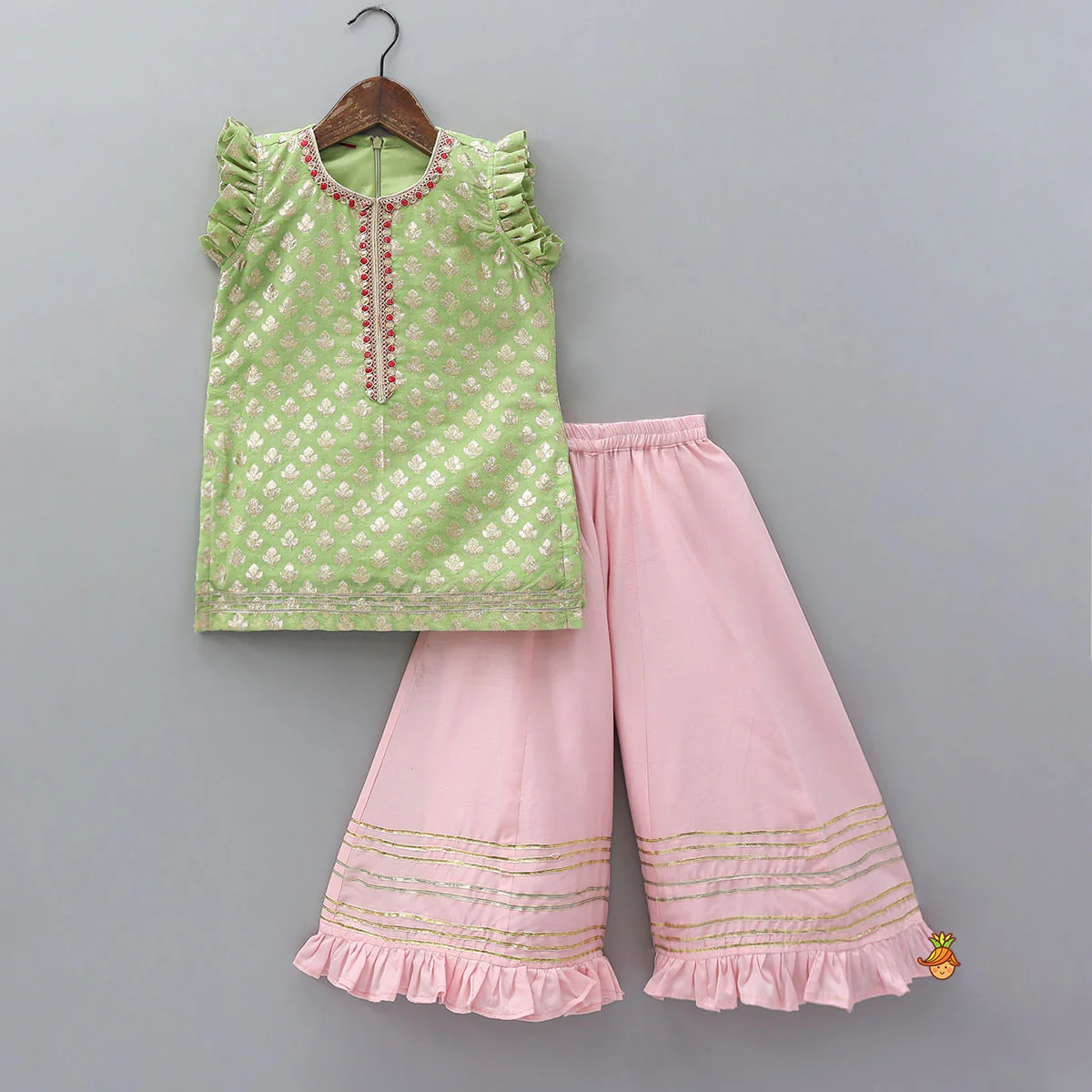 Elegant Chanderi Kurti And Flared Palazzo With Dupatta - Image 3