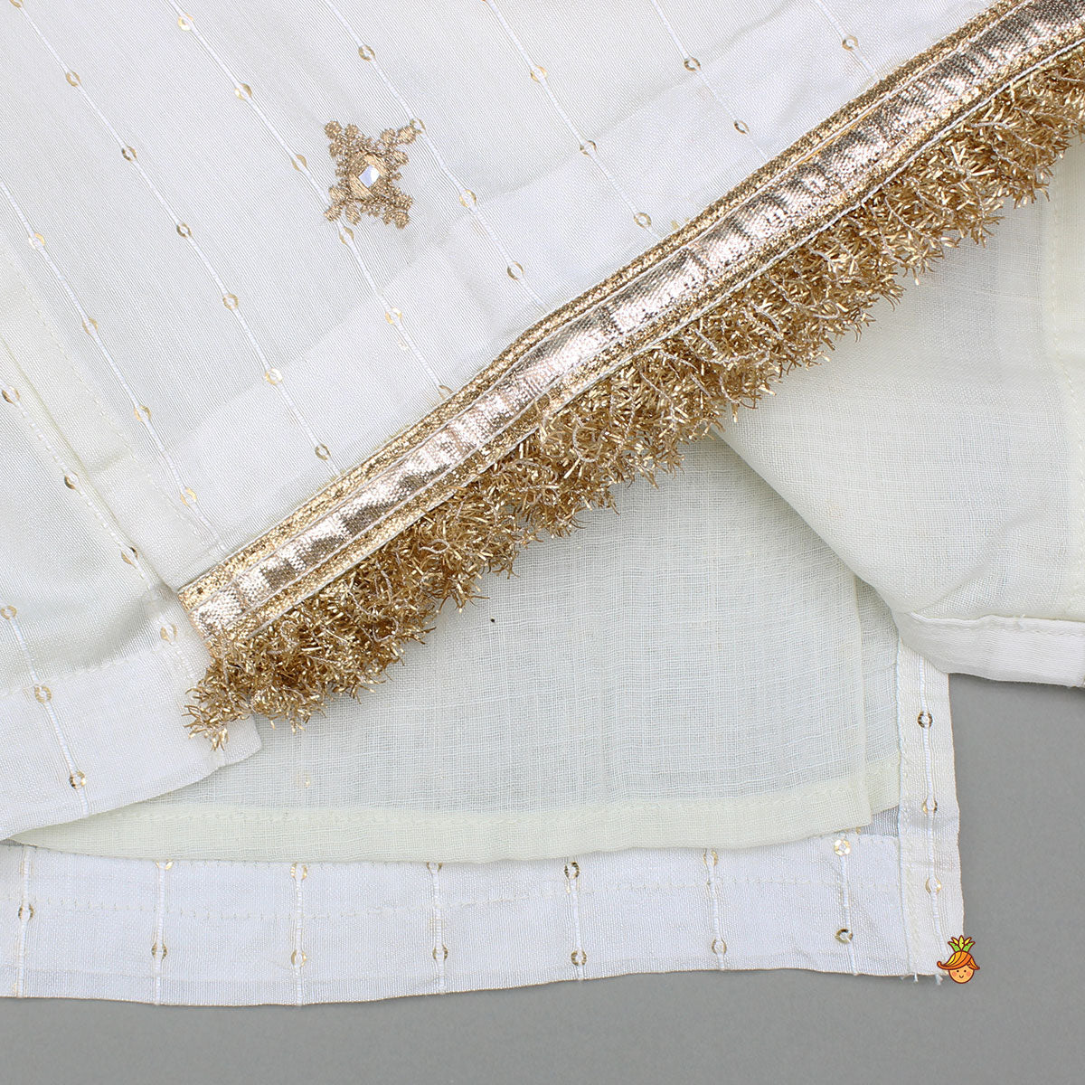 Elegant Faux Mirror Embroidered Chanderi Kurti With Sharara And Dupatta - Image 6