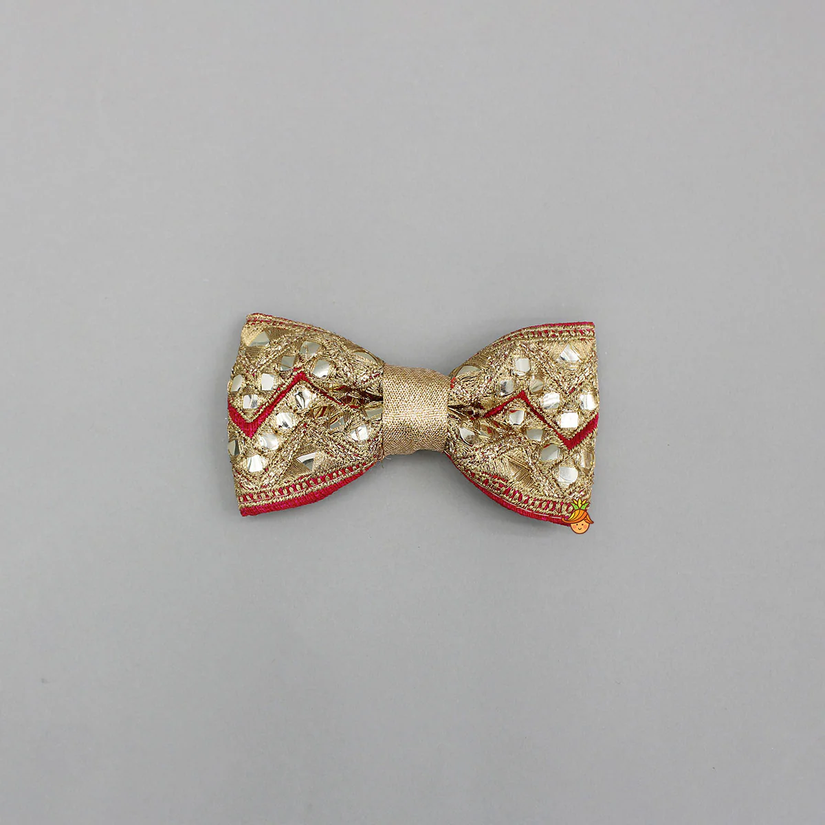Elegant Faux Mirror Embroidered Zari Detailed Bow Hair Clip