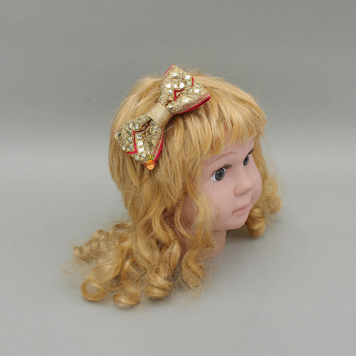 Elegant Faux Mirror Embroidered Zari Detailed Bow Hair Clip - Image 4