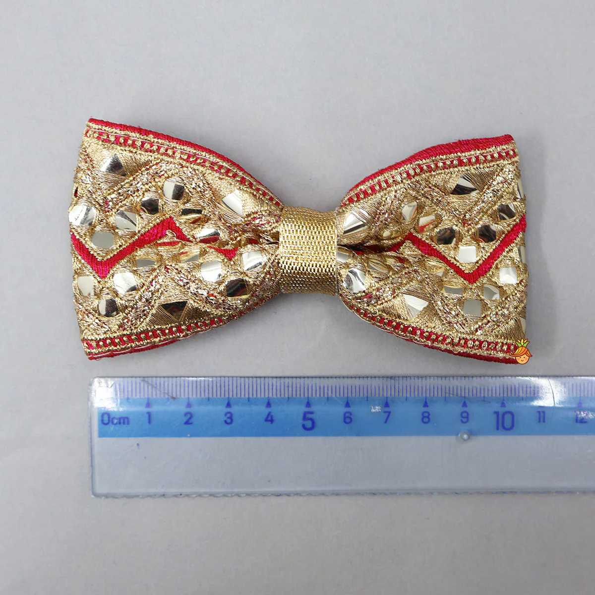 Elegant Faux Mirror Embroidered Zari Detailed Bow Hair Clip - Image 5
