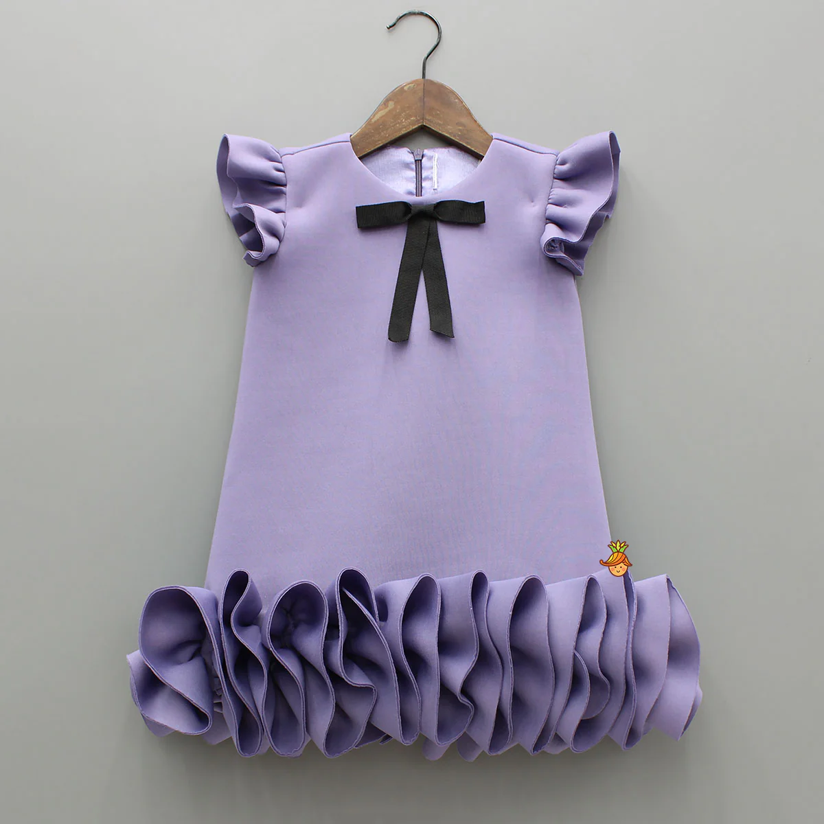 Elegant Lavender Ruffle Dress With Matching Sling Bag - Image 3
