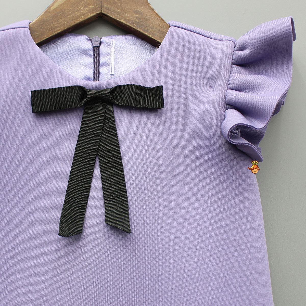 Elegant Lavender Ruffle Dress With Matching Sling Bag - Image 4