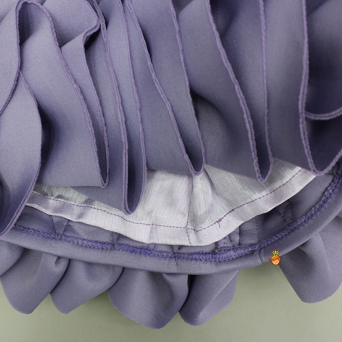 Elegant Lavender Ruffle Dress With Matching Sling Bag - Image 5