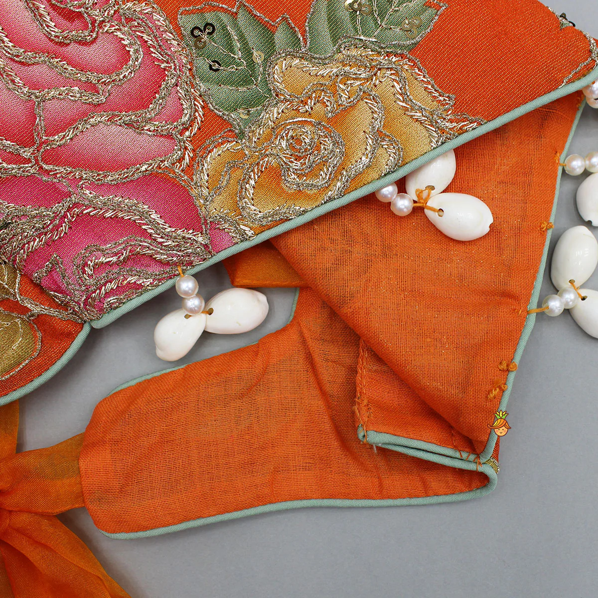 Elegant Orange Floral Printed Top With Lehenga And Dupatta - Image 10