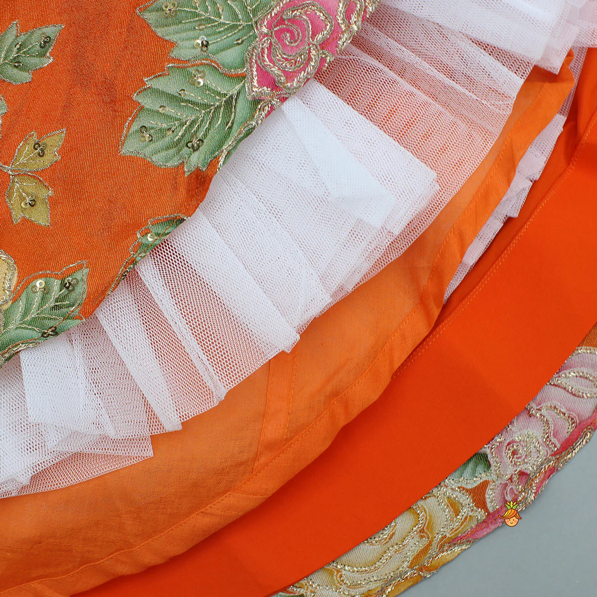 Elegant Orange Floral Printed Top With Lehenga And Dupatta - Image 11
