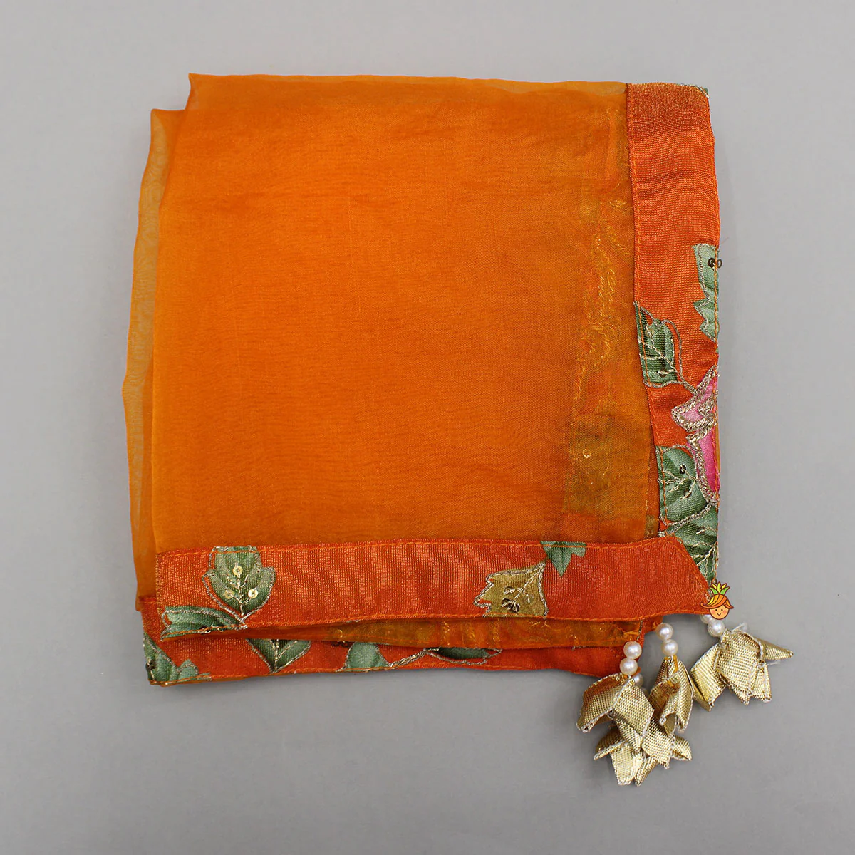 Elegant Orange Floral Printed Top With Lehenga And Dupatta - Image 12