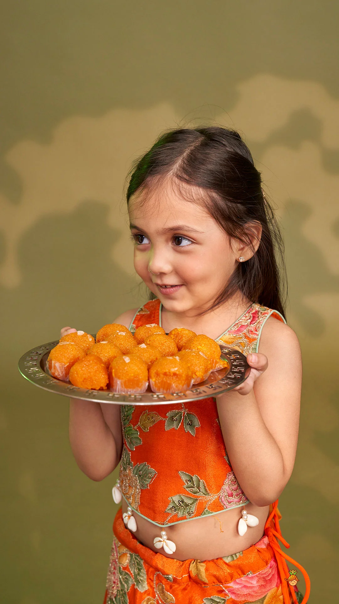 Elegant Orange Floral Printed Top With Lehenga And Dupatta - Image 7