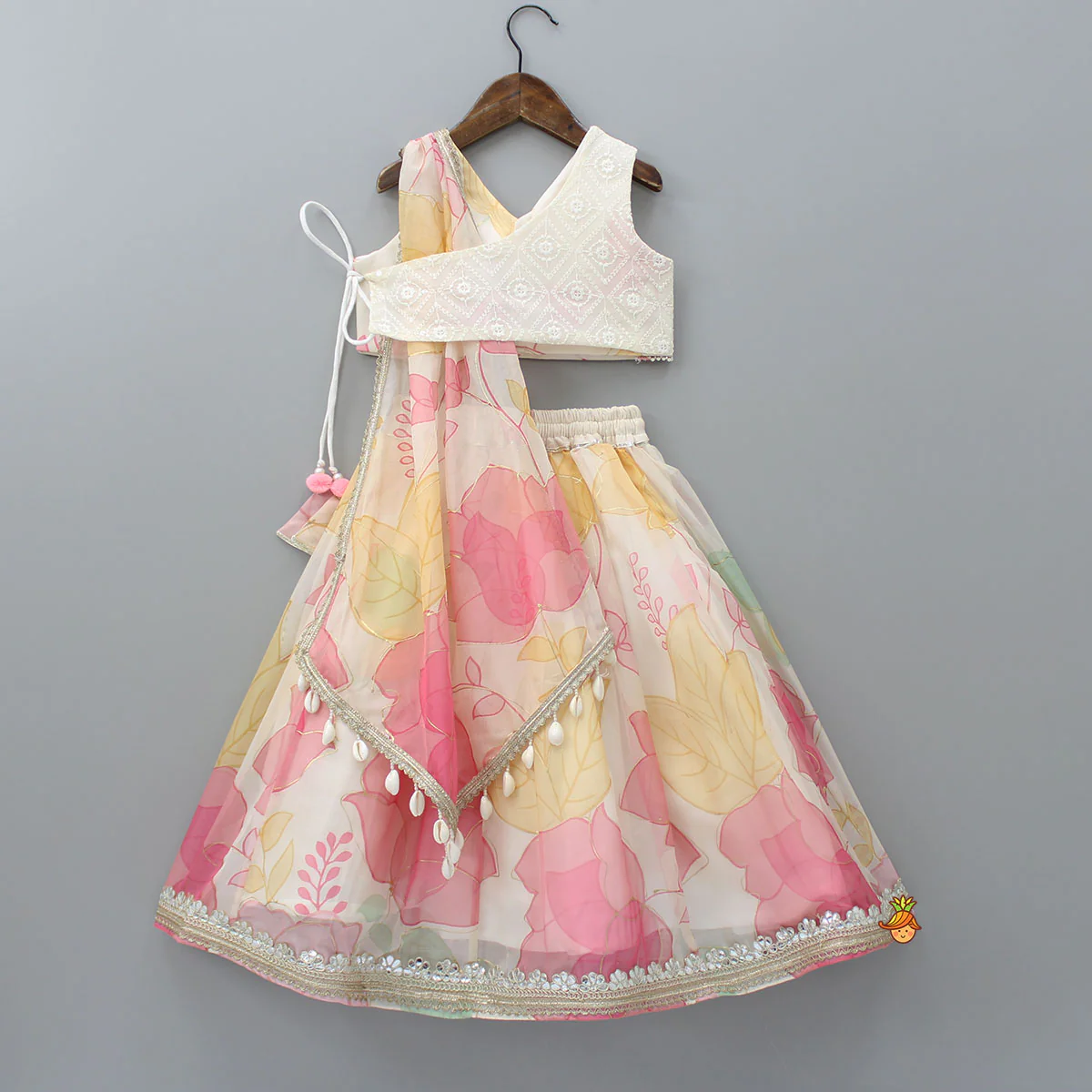Elegant Organza Floral Printed Stylish Top With Lehenga - Image 2