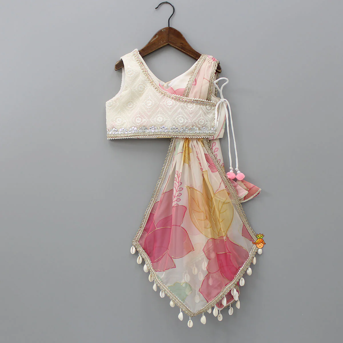 Elegant Organza Floral Printed Stylish Top With Lehenga - Image 3