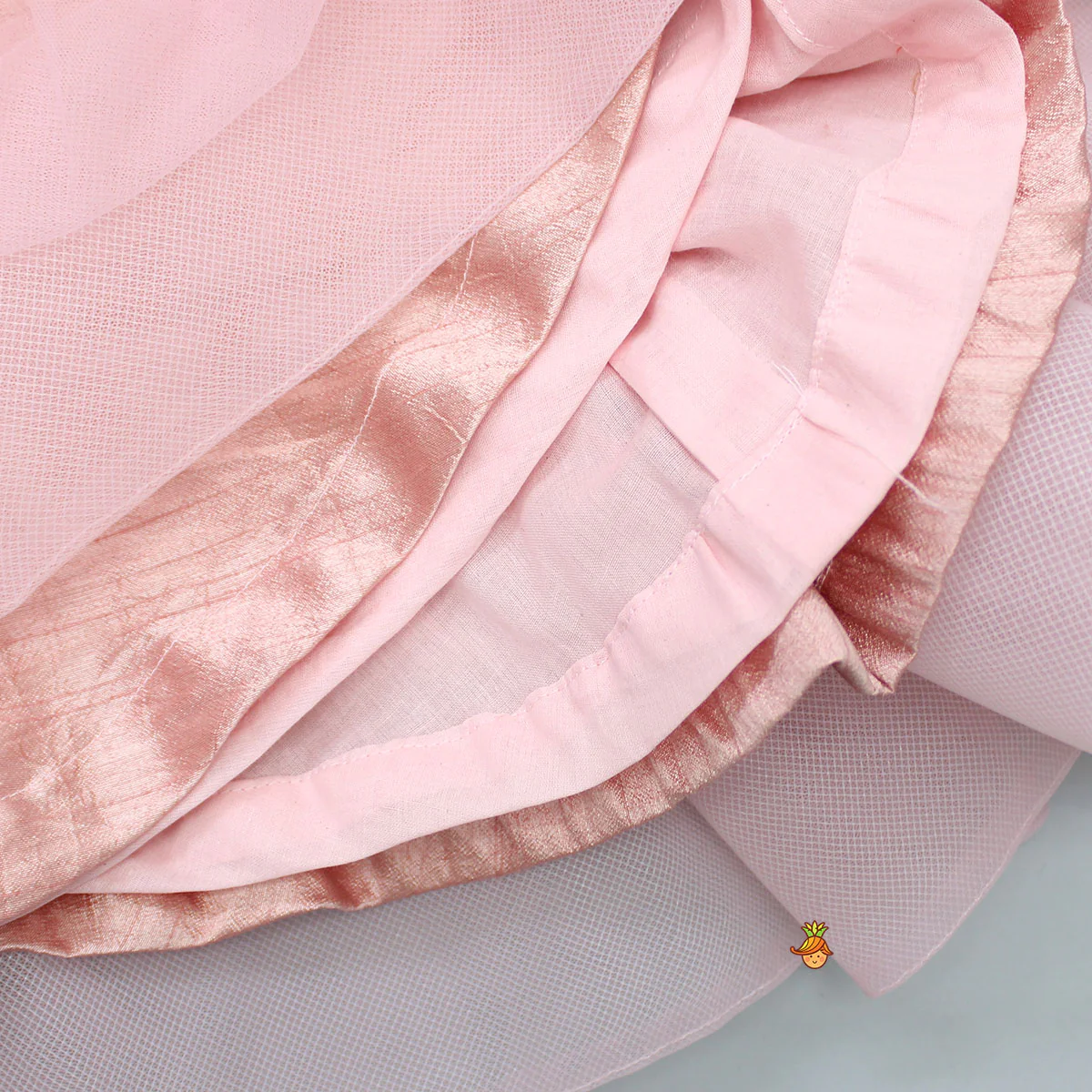 Elegant Pearls Embellished Onion Pink Ruffle Dress With Floral Hair Clip - Image 6