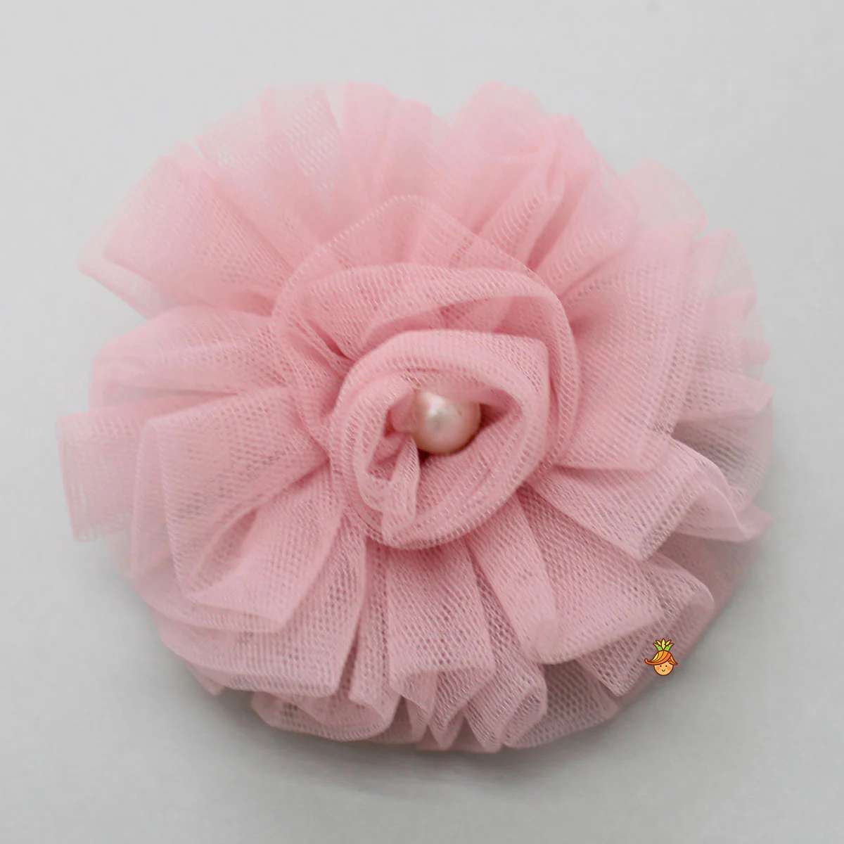 Elegant Pearls Embellished Onion Pink Ruffle Dress With Floral Hair Clip - Image 7