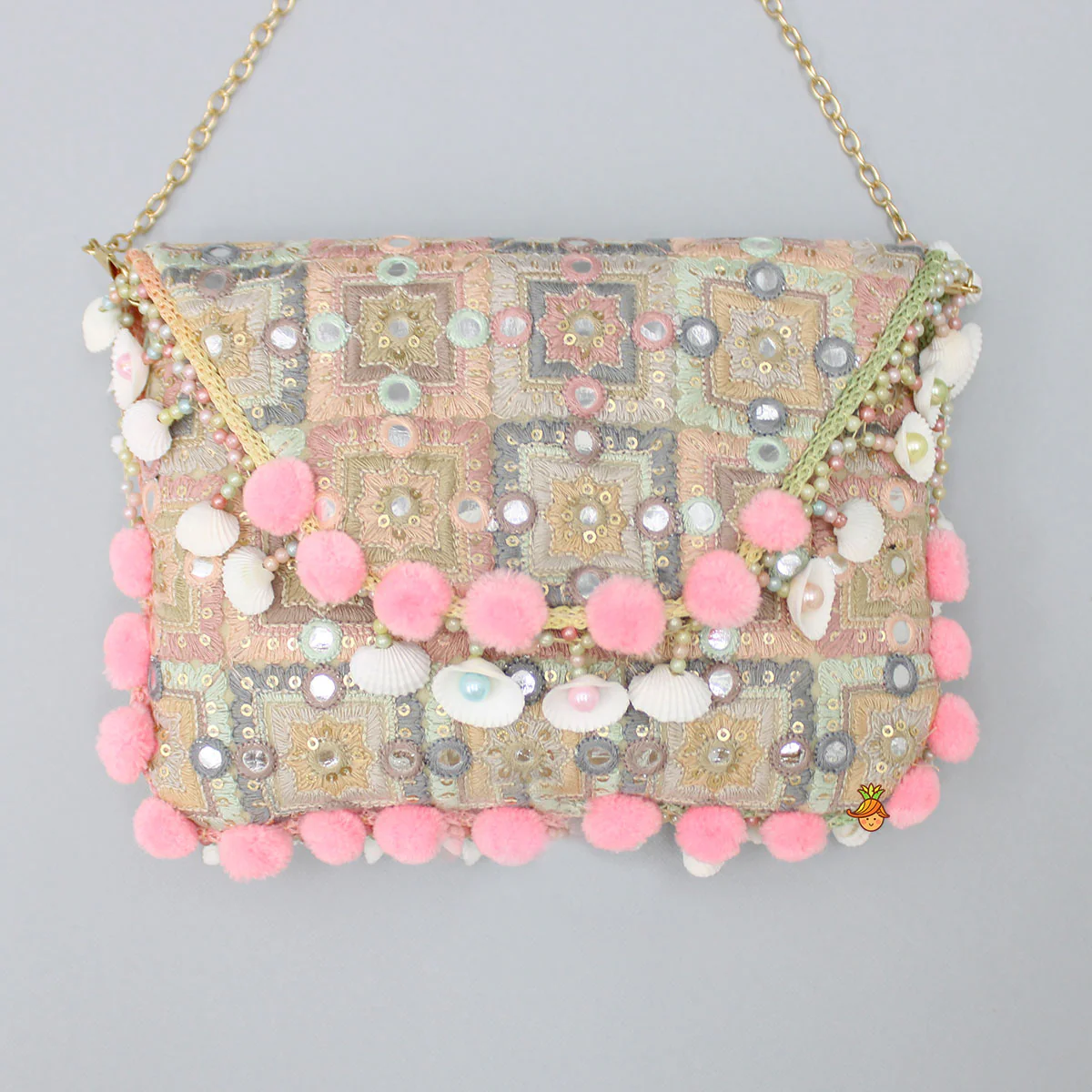 Pom Pom Detailed Multicolour Sling Bag - Image 3