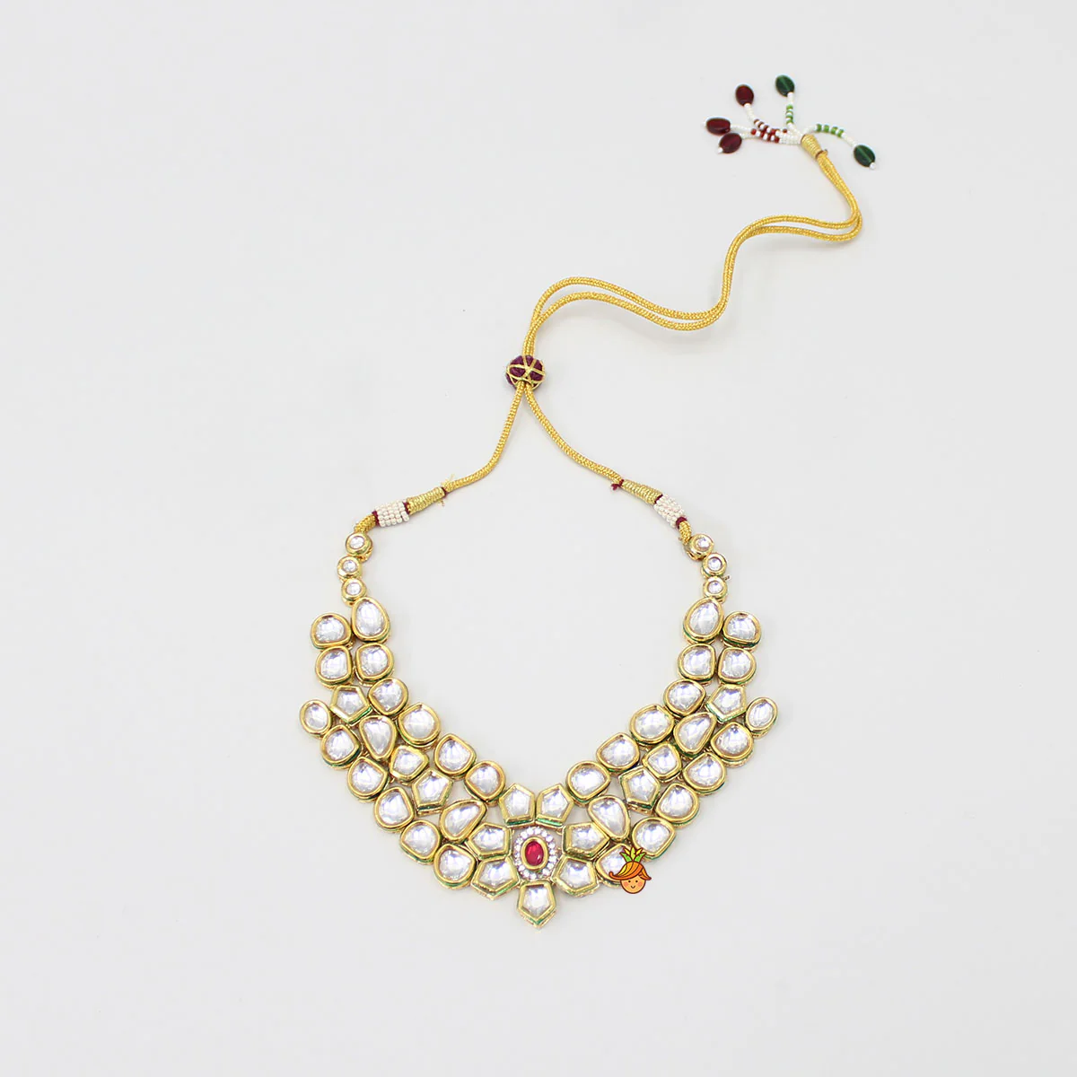 Elegant Pink And White Stone Studded Necklace With Earrings And Maang Tikka - Image 3