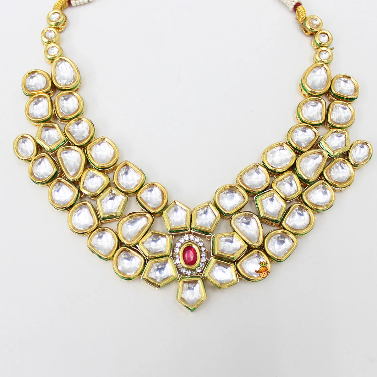 Elegant Pink And White Stone Studded Necklace With Earrings And Maang Tikka - Image 4