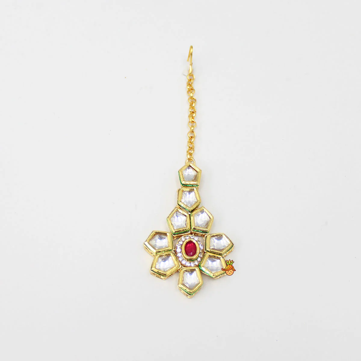 Elegant Pink And White Stone Studded Necklace With Earrings And Maang Tikka - Image 6