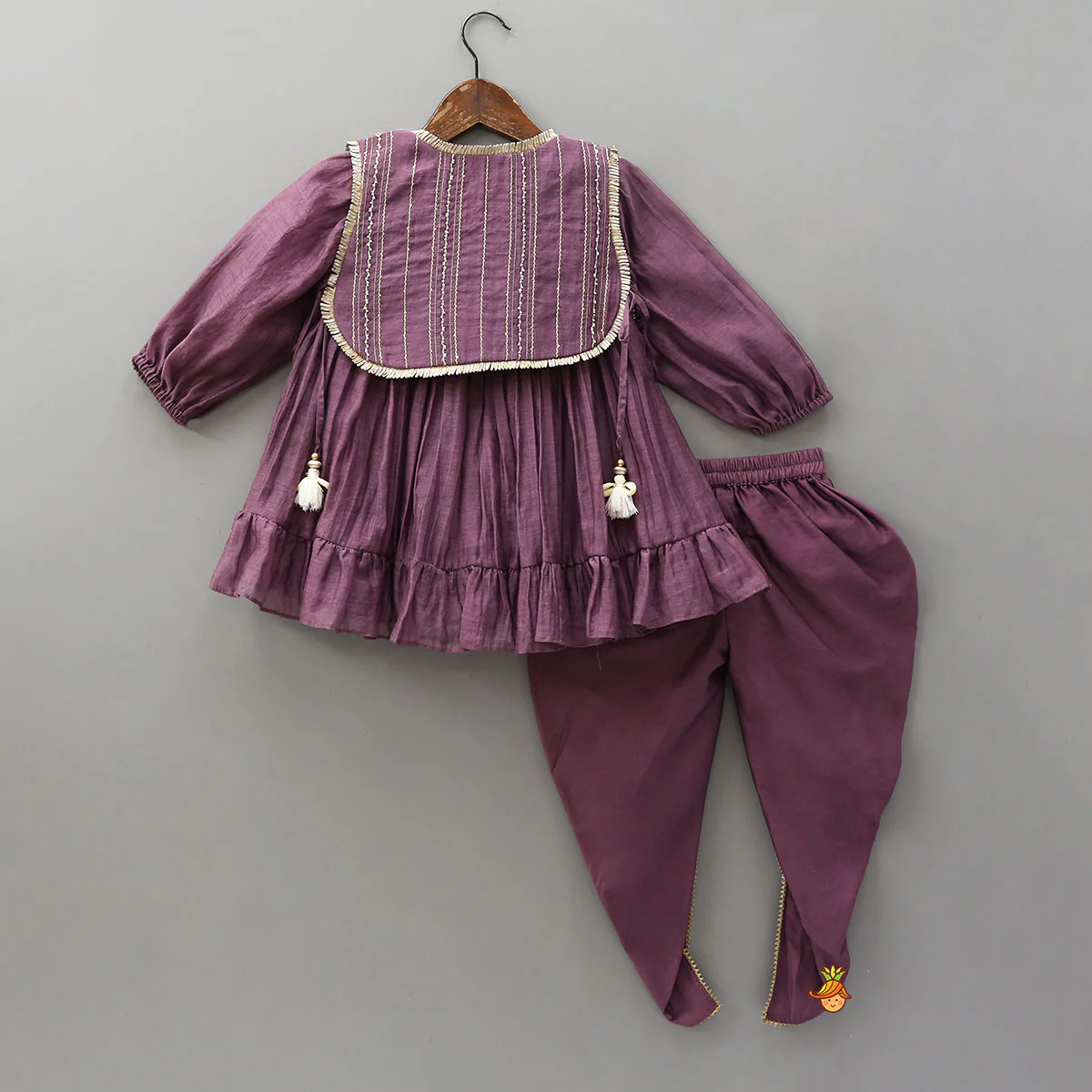 Elegant Ruffled Kurti With Pleated Dhoti - Image 2