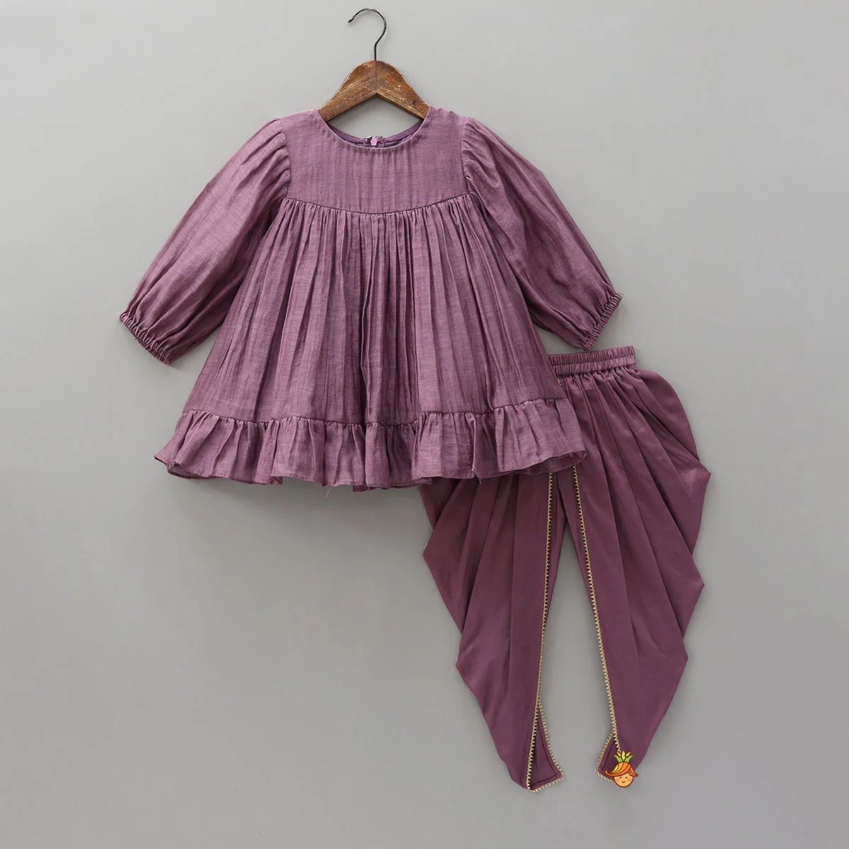 Elegant Ruffled Kurti With Pleated Dhoti - Image 3