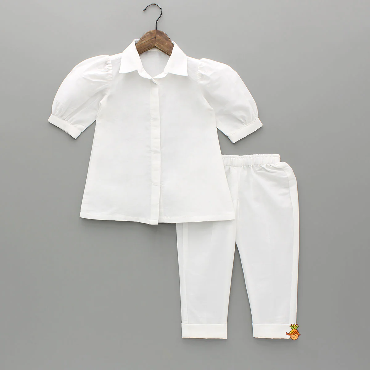 Elegant Shirt Style Top With Peach Embroidered Embellished Jacket And Pant - Image 3