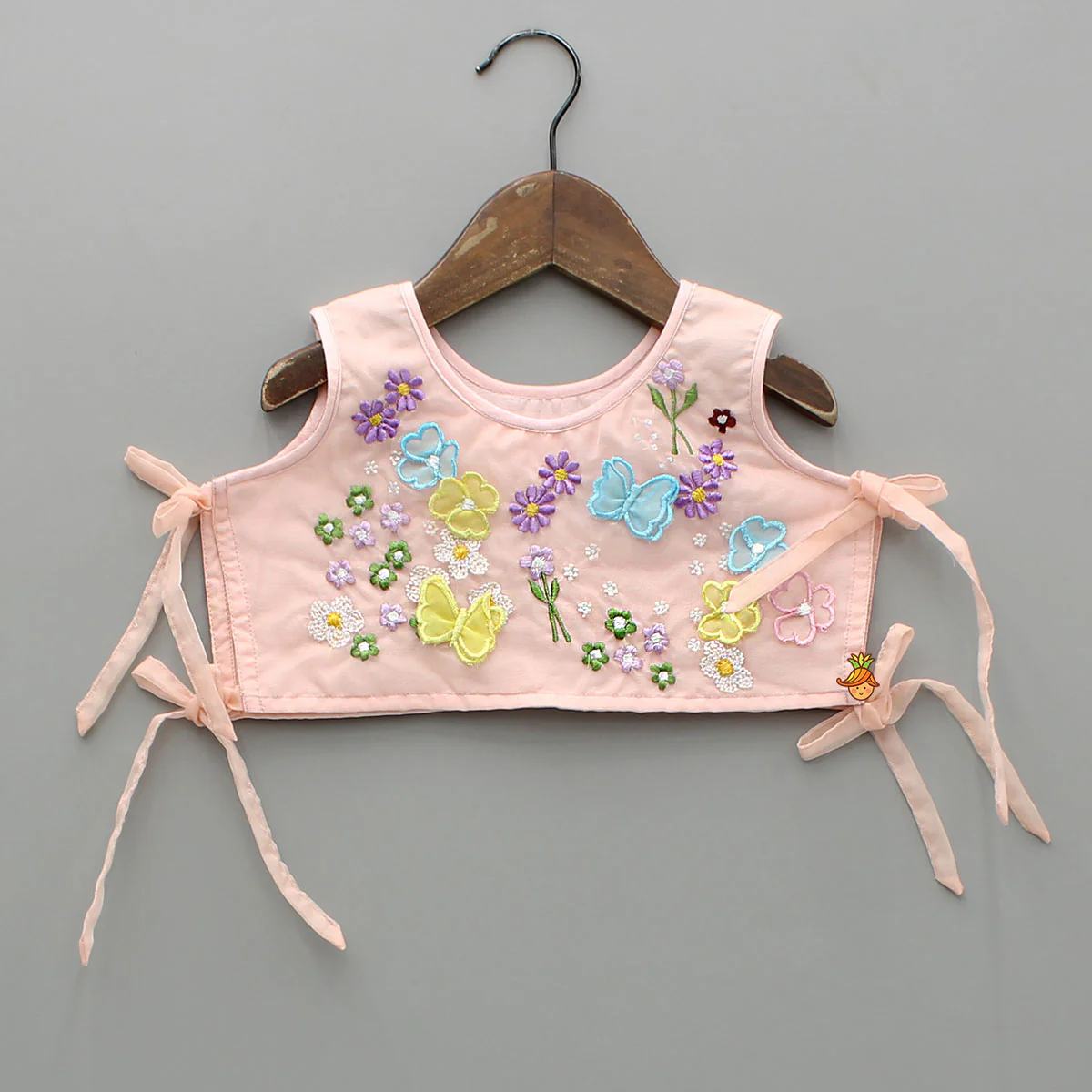 Elegant Shirt Style Top With Peach Embroidered Embellished Jacket And Pant - Image 6
