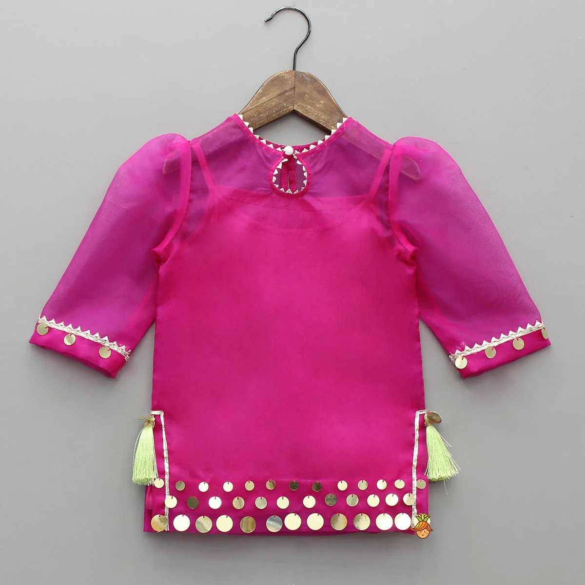 Elegant Strappy Top With Embellished Kurti And Ruffled Sharara With Dupatta - Image 5