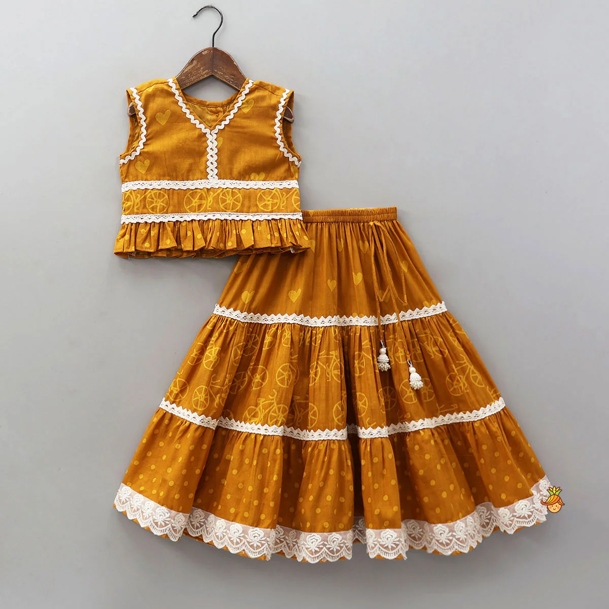 Elegant V-Neck Printed Top With Matching Lehenga