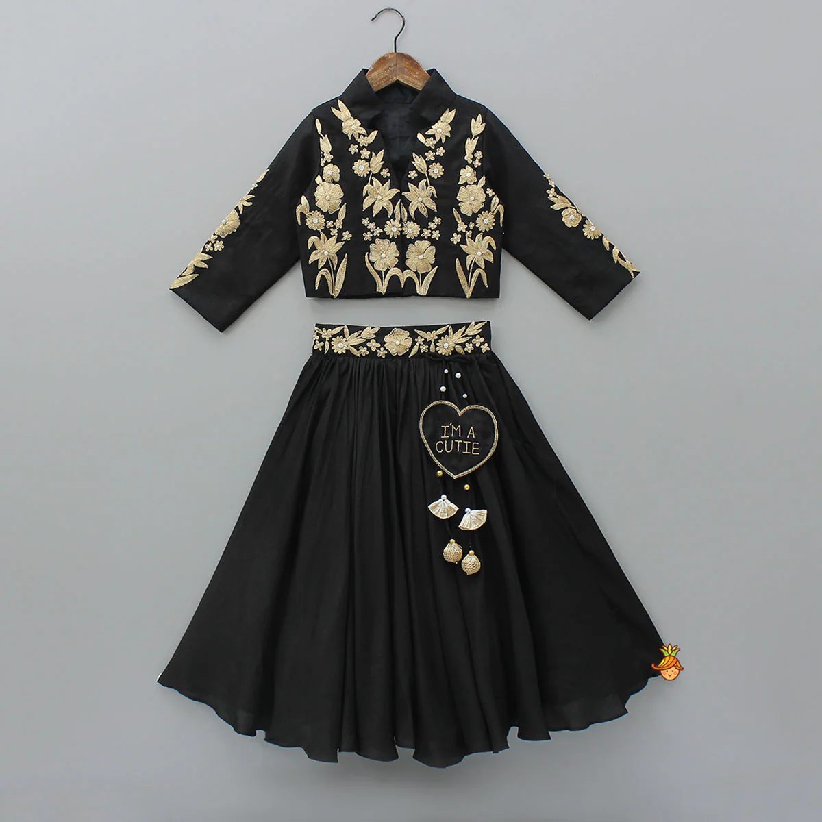 Elegant Zari Floral Embroidered Jacket-Style Top And Lehenga