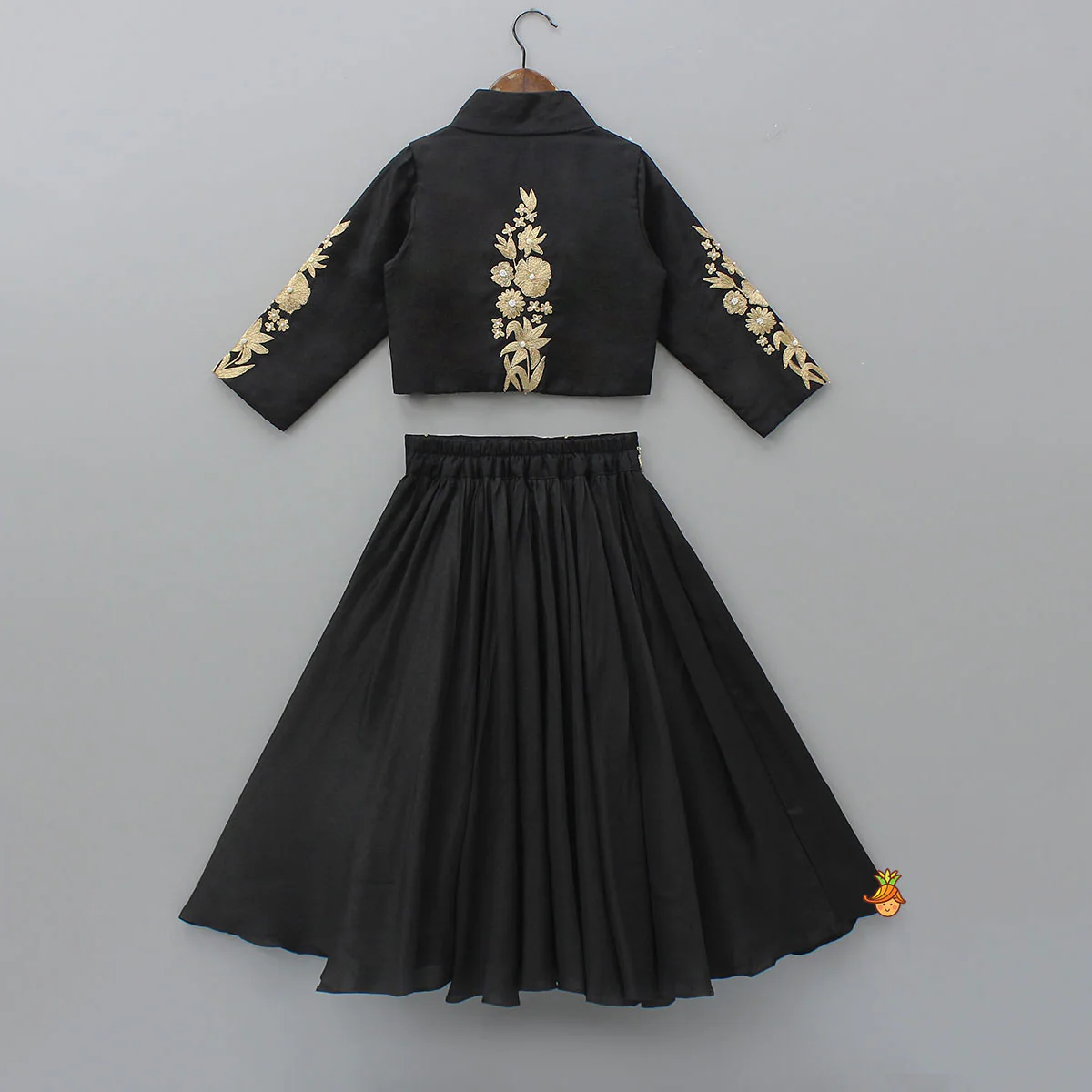 Elegant Zari Floral Embroidered Jacket-Style Top And Lehenga - Image 2