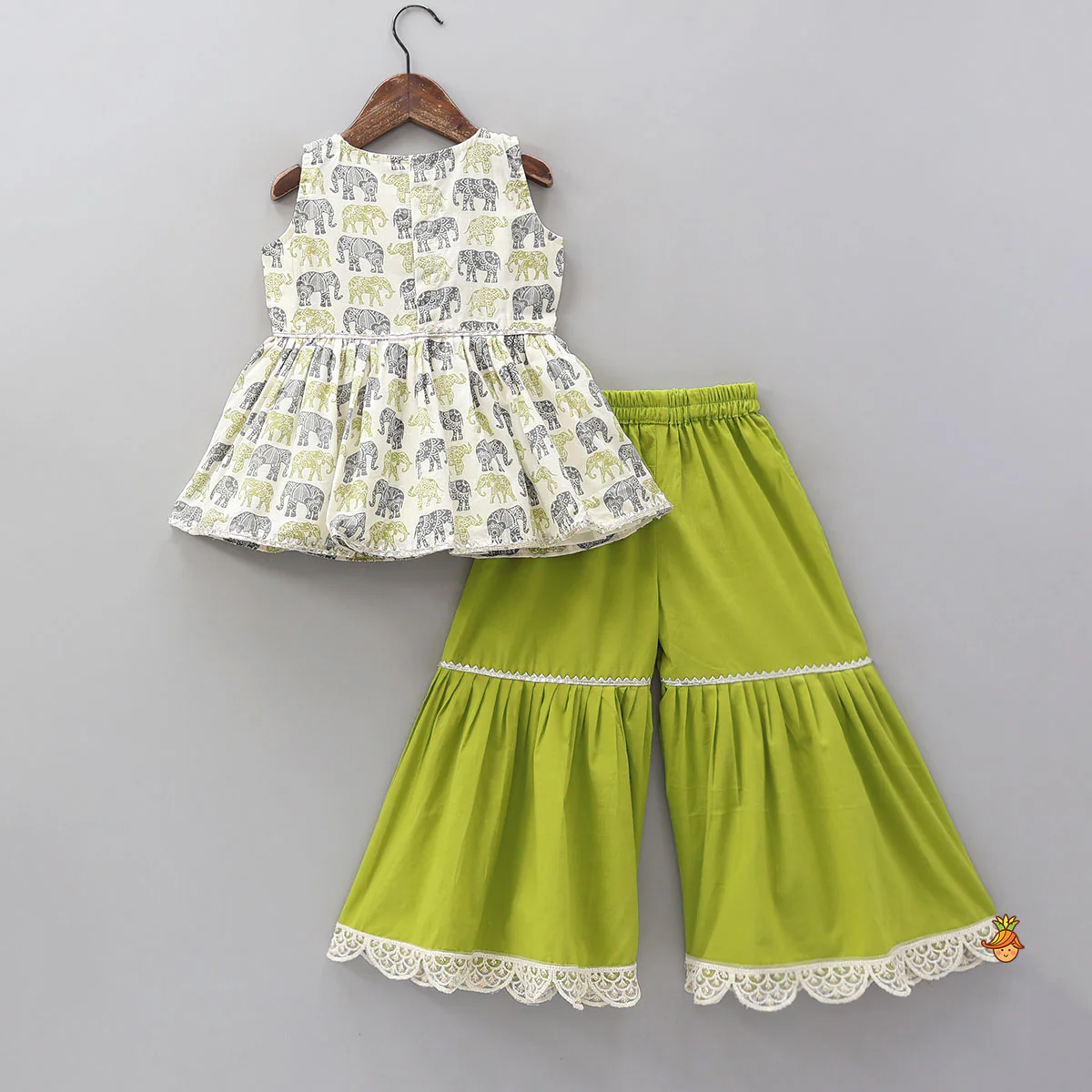 Elephant Hand Block Printed Kurti And Scalloped Lace Work Sharara - Image 2