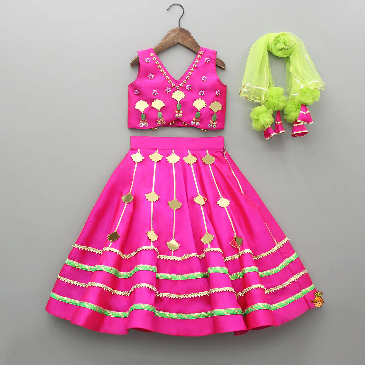 Embellised Pink Top And Lehenga With Dupatta