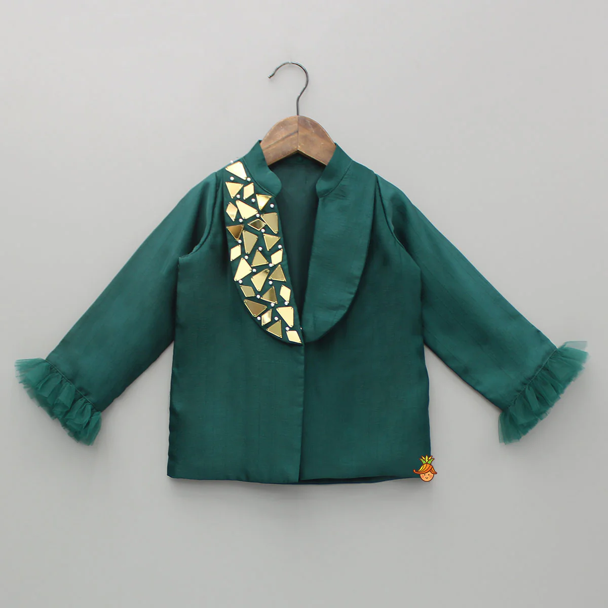 Embellished Green Blazer Style Top With Pant - Image 3
