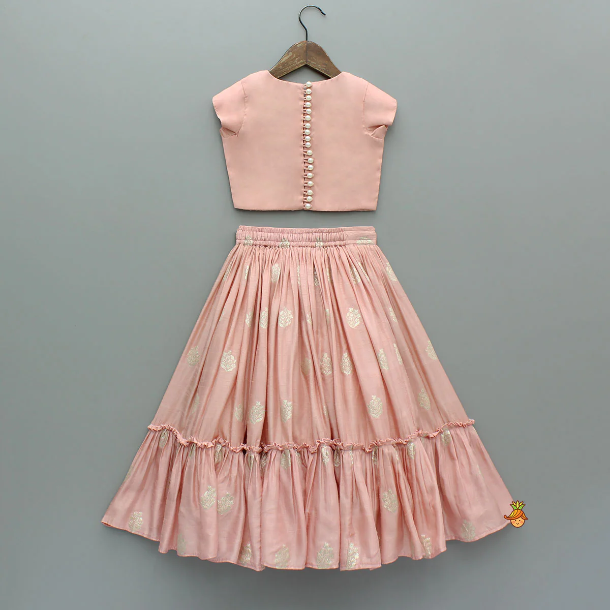 Embellished Peach Top And Brocade Lehenga - Image 2