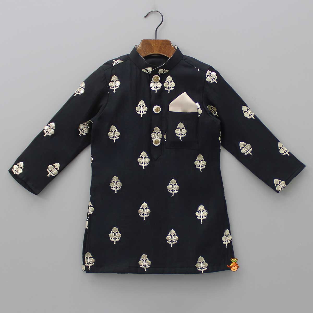 Embroidered Black Kurta And Beige Dhoti - Image 3
